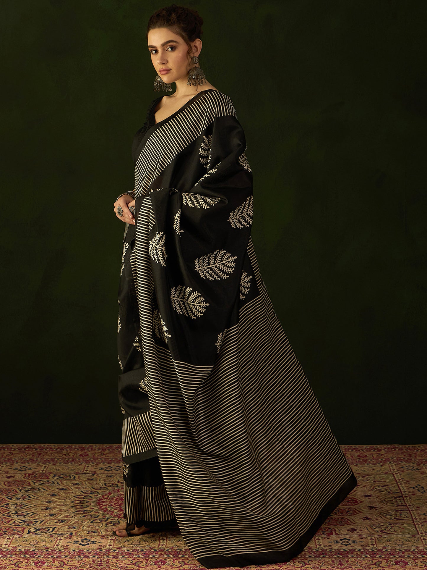 Women's Bhagalpuri Silk Black Printed Designer Saree With Blouse Piece