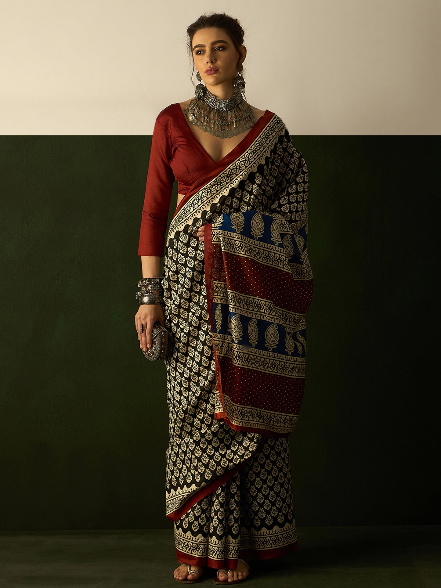 Women's Bhagalpuri Silk Black Printed Designer Saree With Blouse Piece