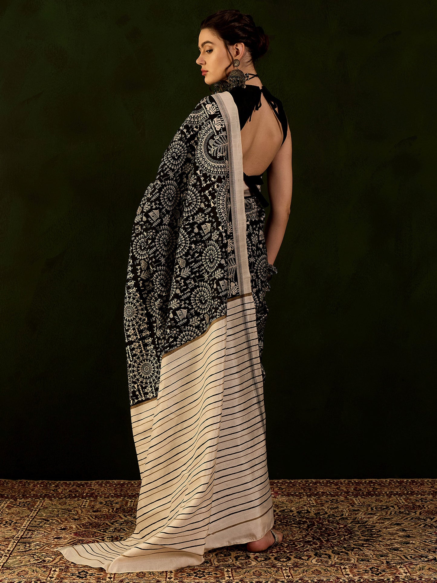 Women's Bhagalpuri Silk Black Printed Designer Saree With Blouse Piece