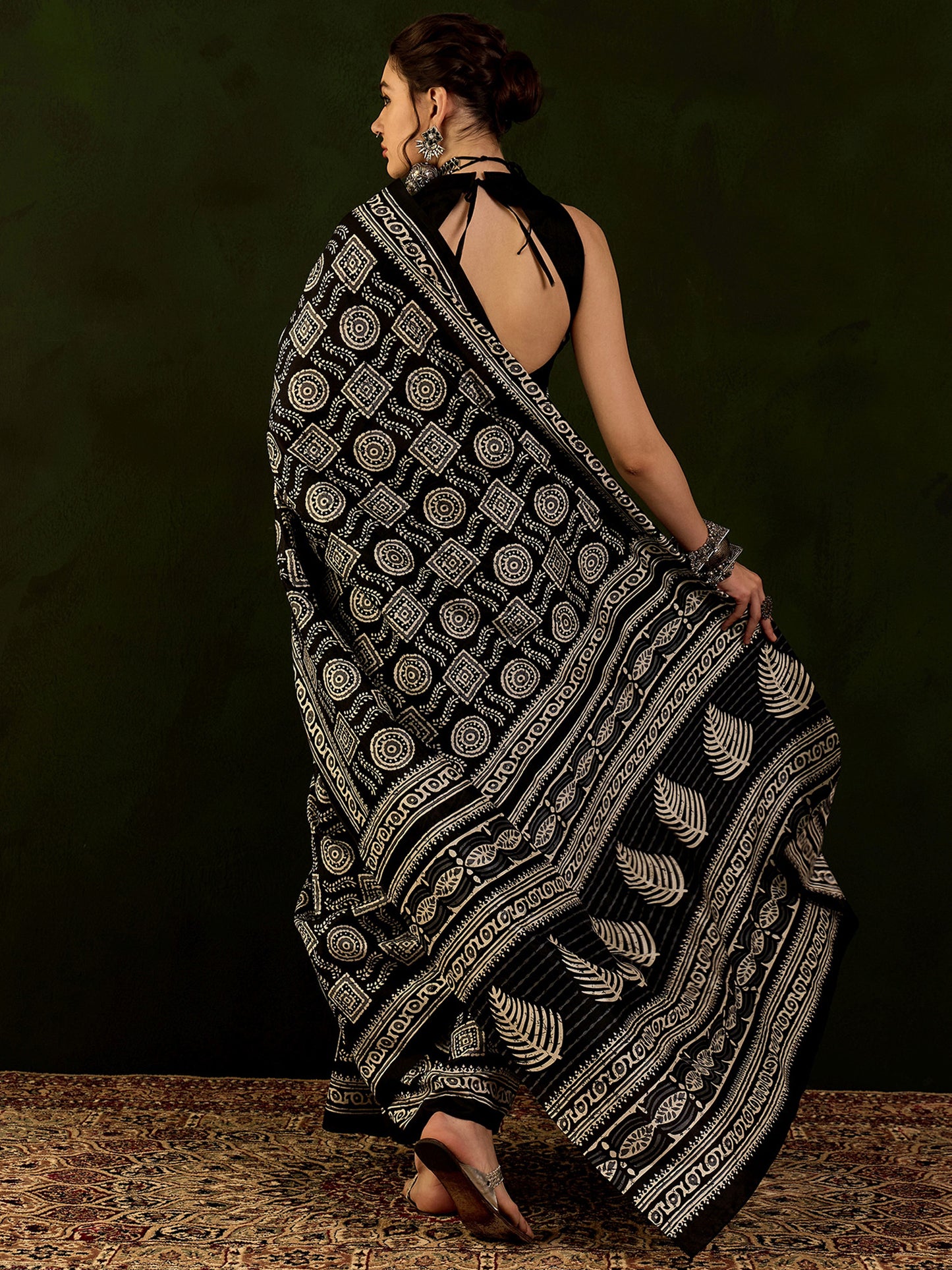 Women's Bhagalpuri Silk Black Printed Designer Saree With Blouse Piece