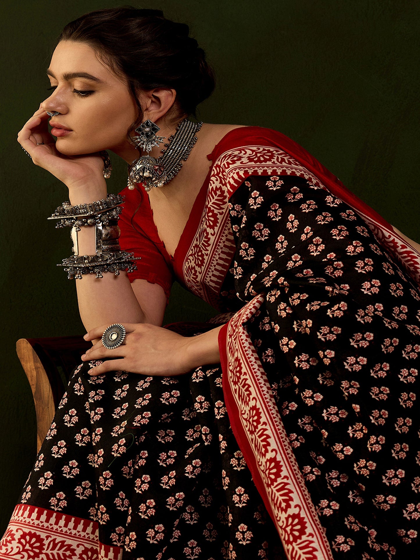 Women's Bhagalpuri Silk Black Printed Designer Saree With Blouse Piece