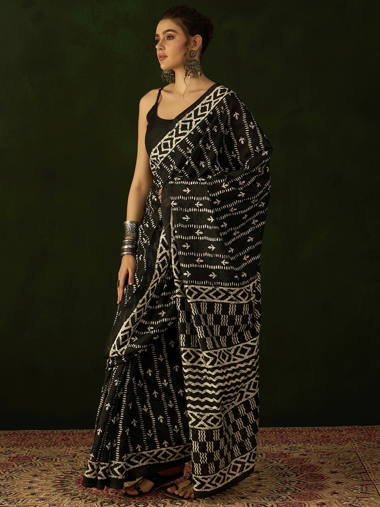 Women's Bhagalpuri Silk Black Printed Designer Saree With Blouse Piece