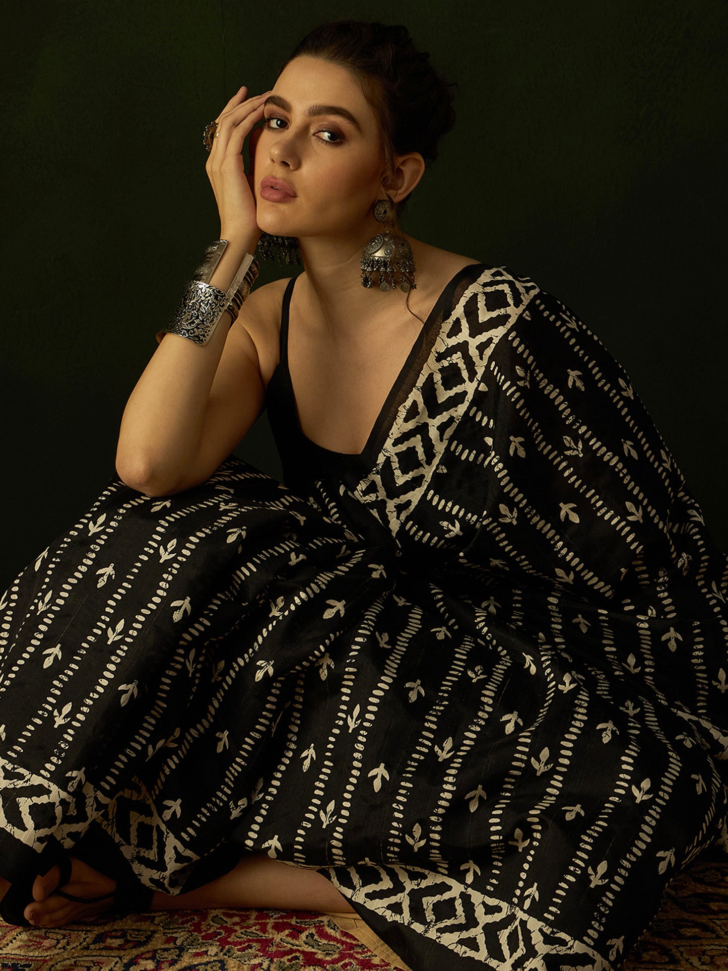 Women's Bhagalpuri Silk Black Printed Designer Saree With Blouse Piece