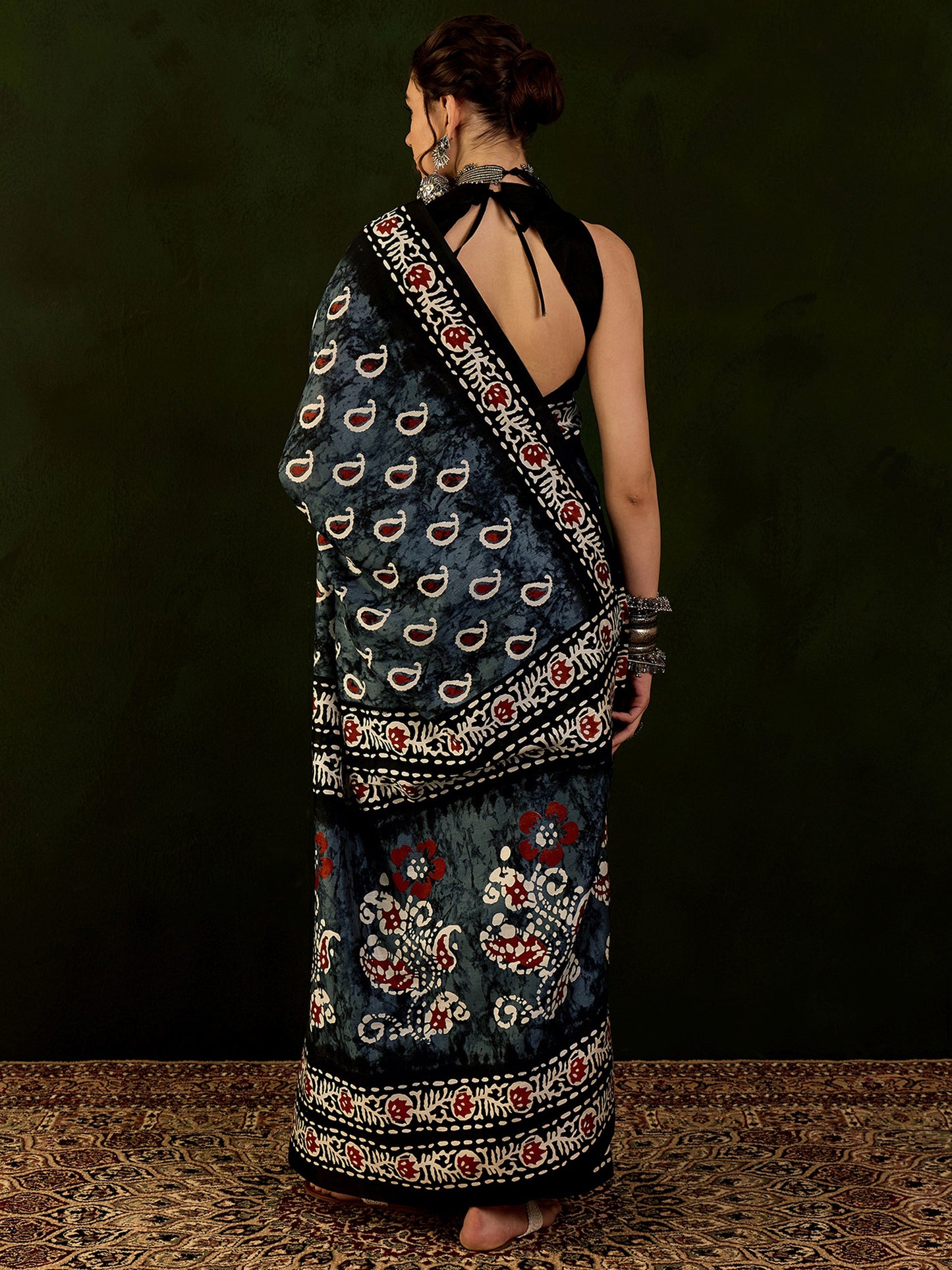 Women's Bhagalpuri Silk Grey Printed Designer Saree With Blouse Piece