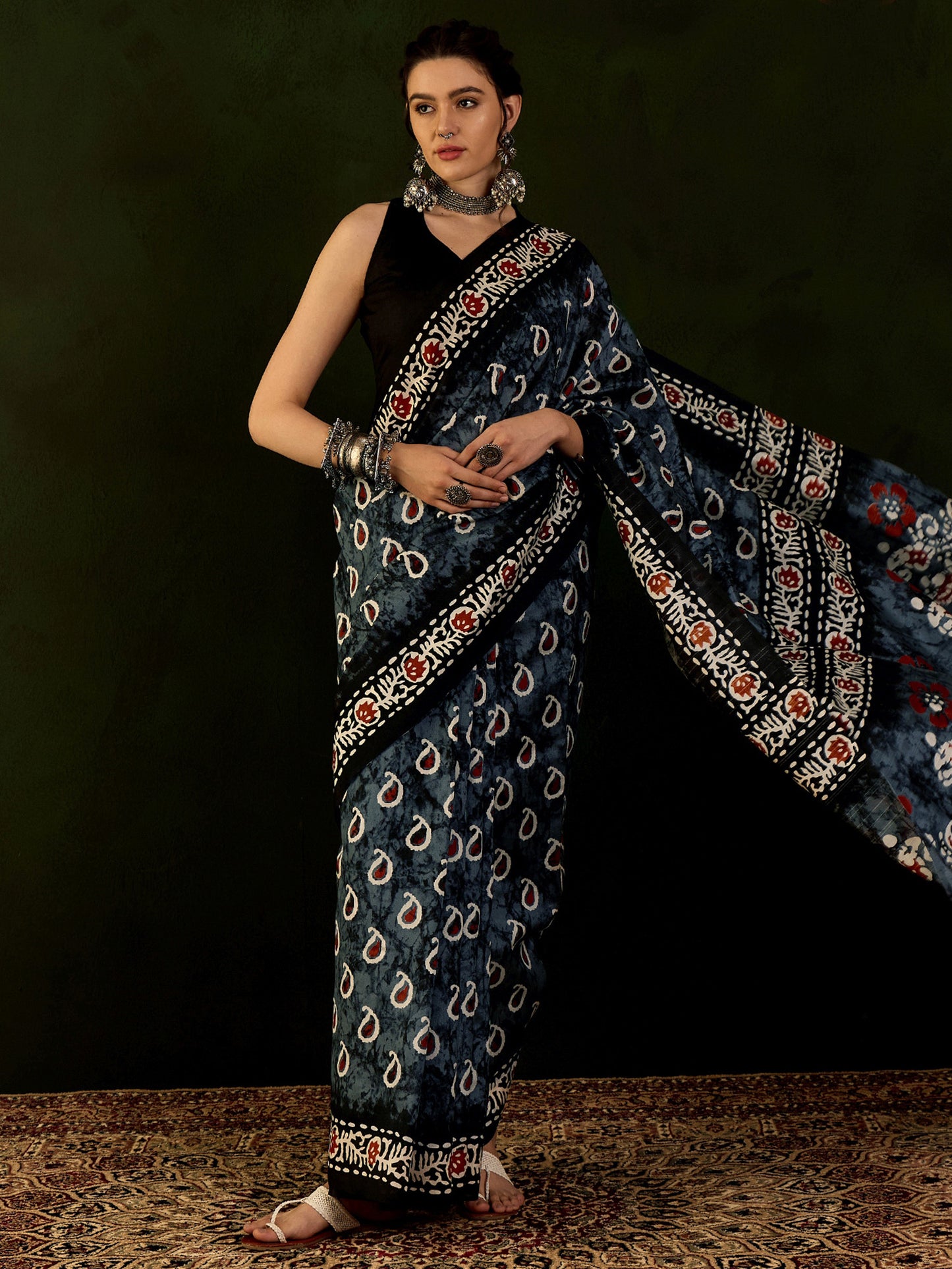 Women's Bhagalpuri Silk Grey Printed Designer Saree With Blouse Piece