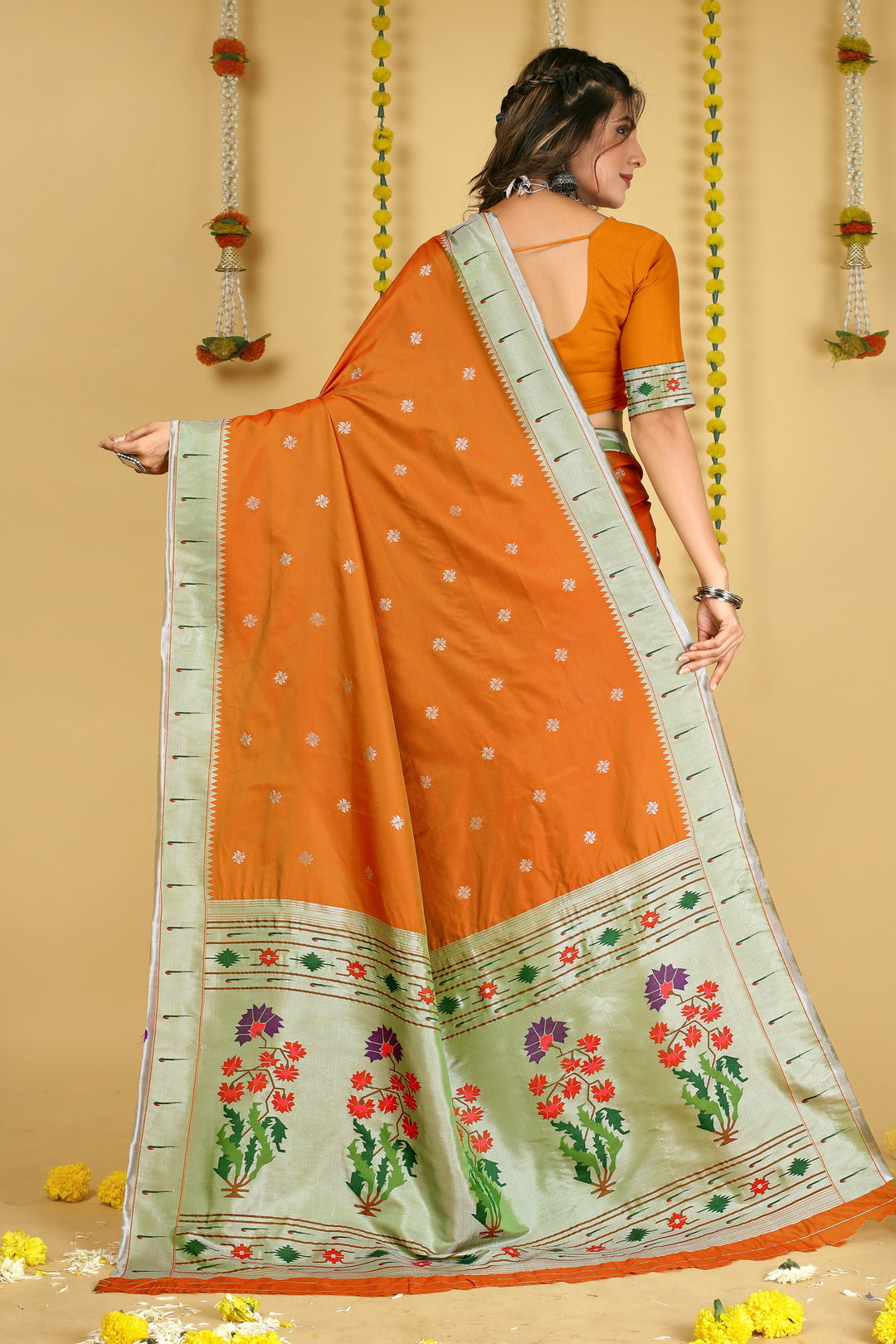 Dhiyona GR Women's Mastani 2 Mustard Zari Paithani Silk Saree