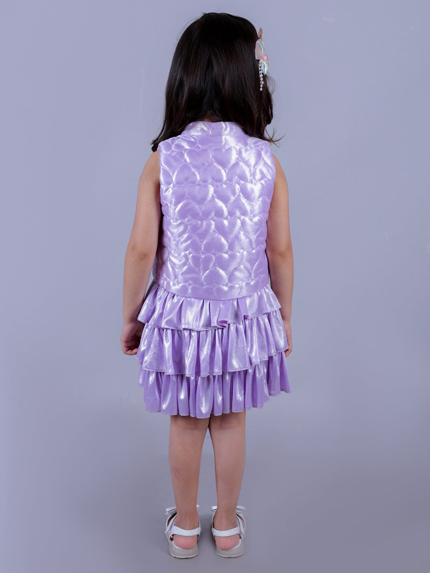 Glam Up Party Lavender Shimmer Jacket For Girls