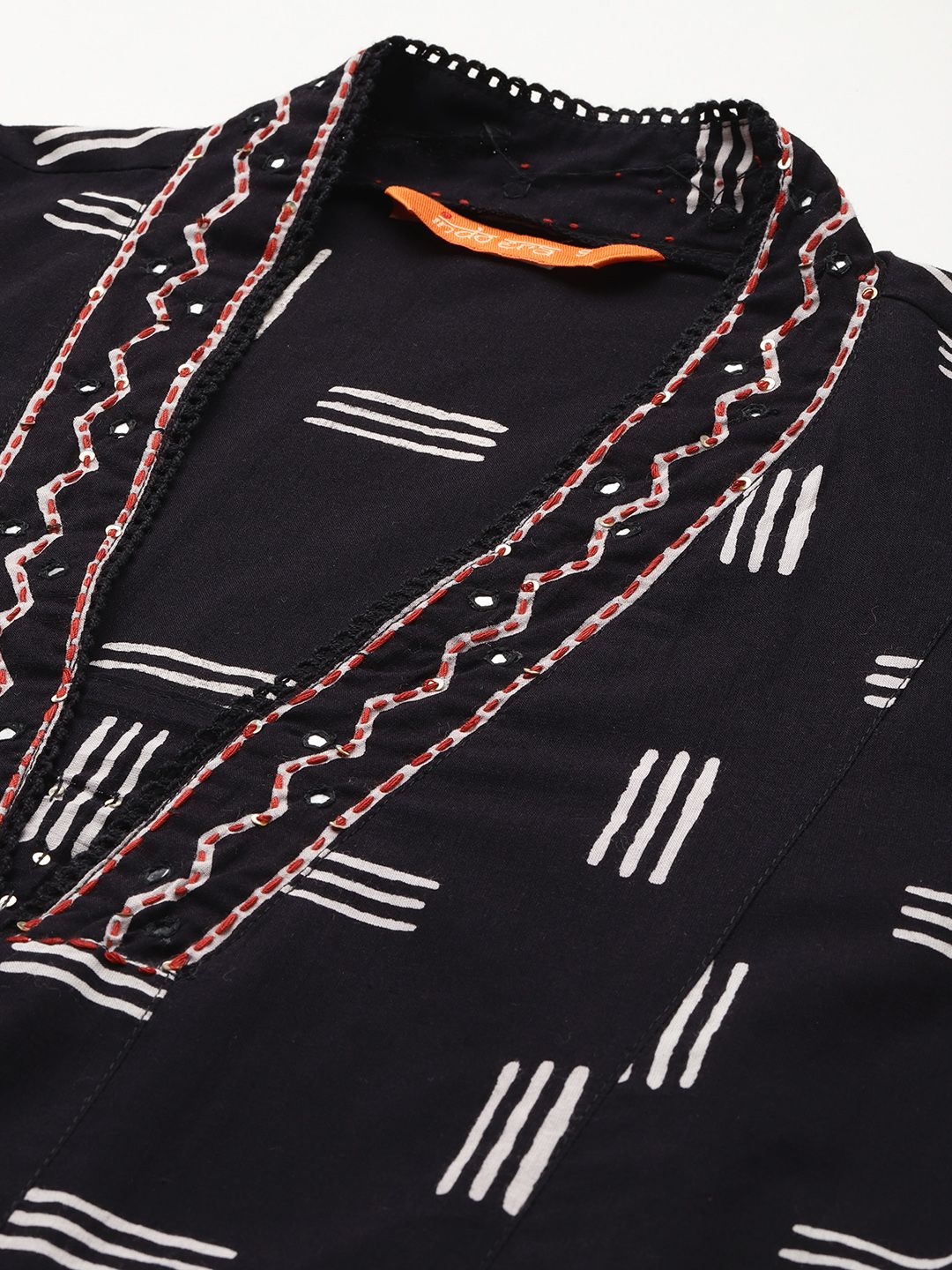 Dhiyona IE Geometric Printed Panelled Pure Cotton Kurta with Trousers & Dupatta