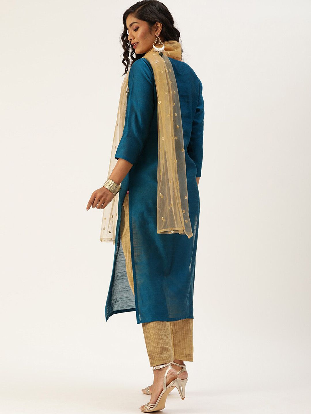 Dhiyona VA Women's Teal Layered Kurta with Trousers & With Dupatta