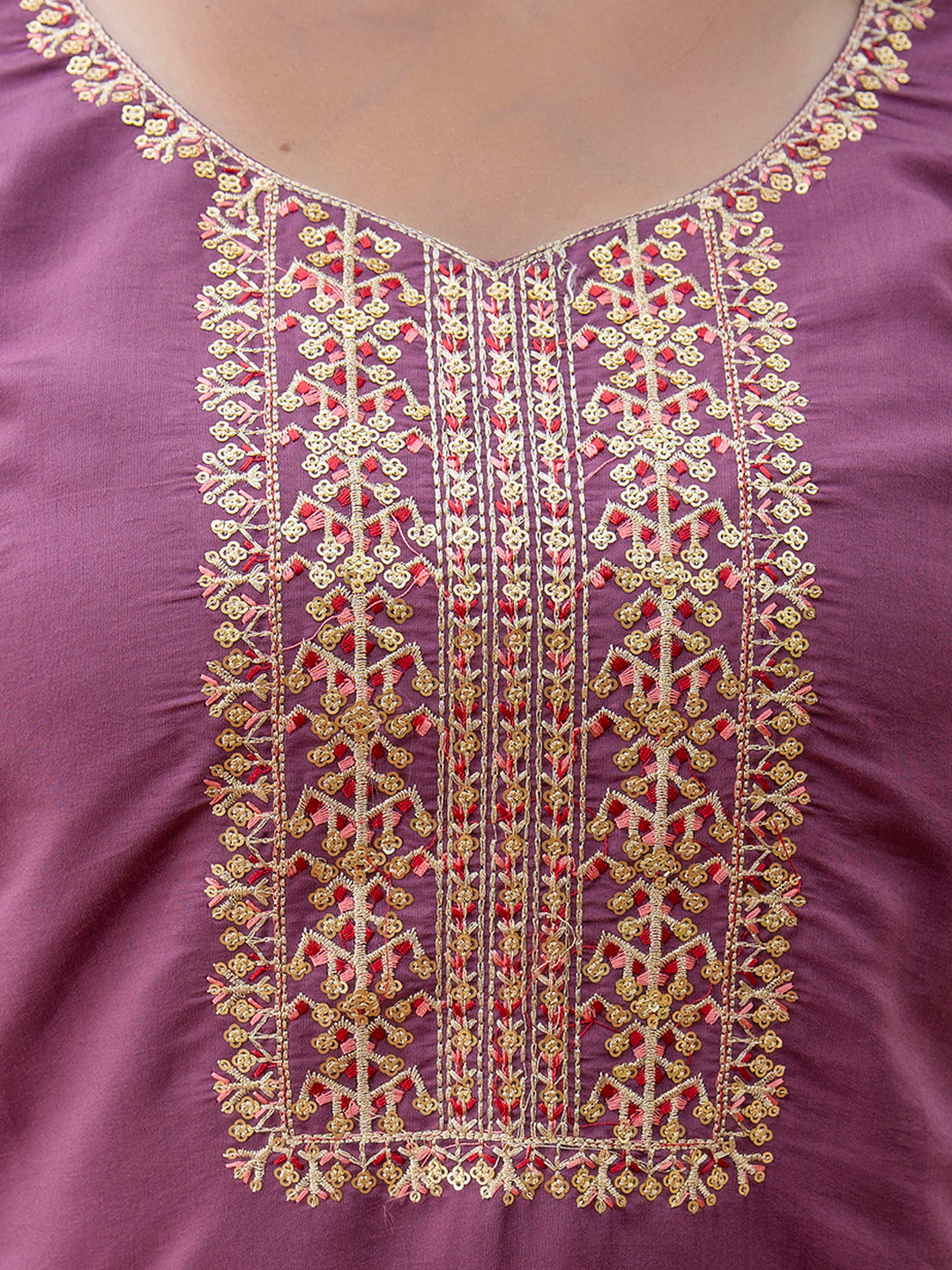 Dhiyona VV Women's Embroidered Silk Blend Calf Length Straight Kurta with Palazzo & Dupatta Set