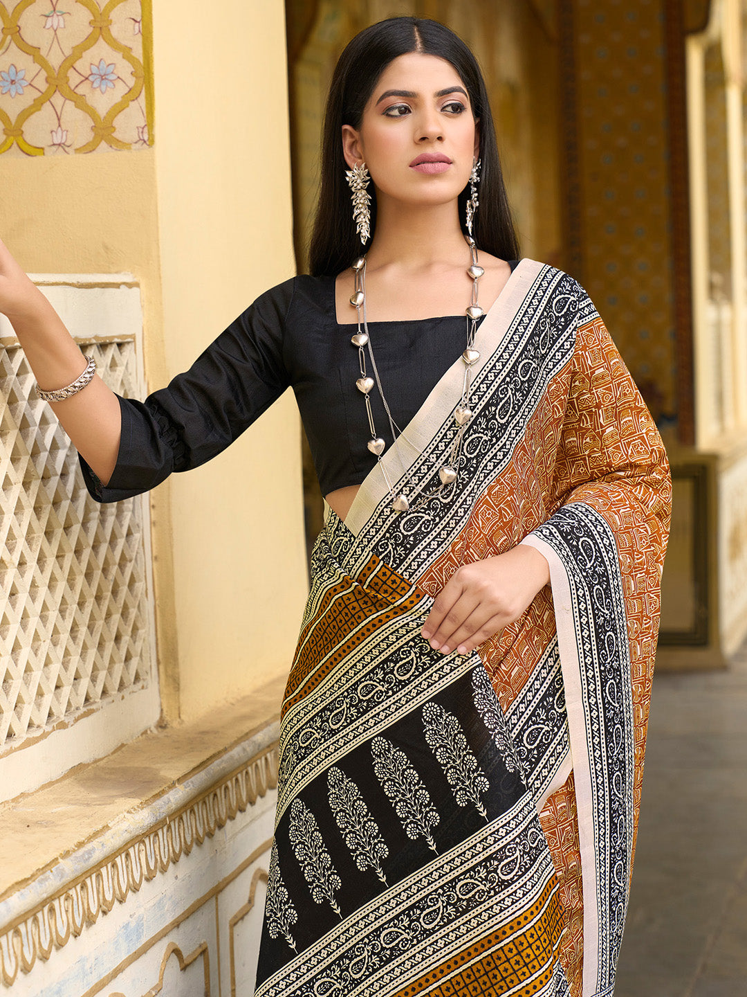 Women's Bhagalpuri Silk Mustard Printed Designer Saree With Blouse Piece