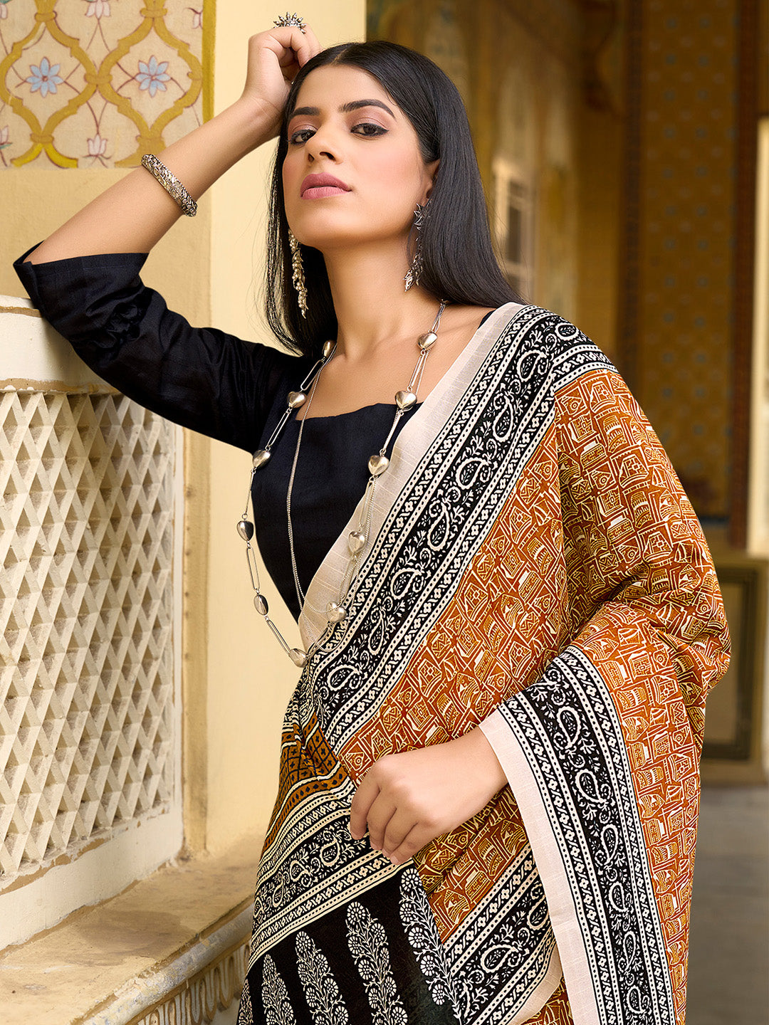Women's Bhagalpuri Silk Mustard Printed Designer Saree With Blouse Piece