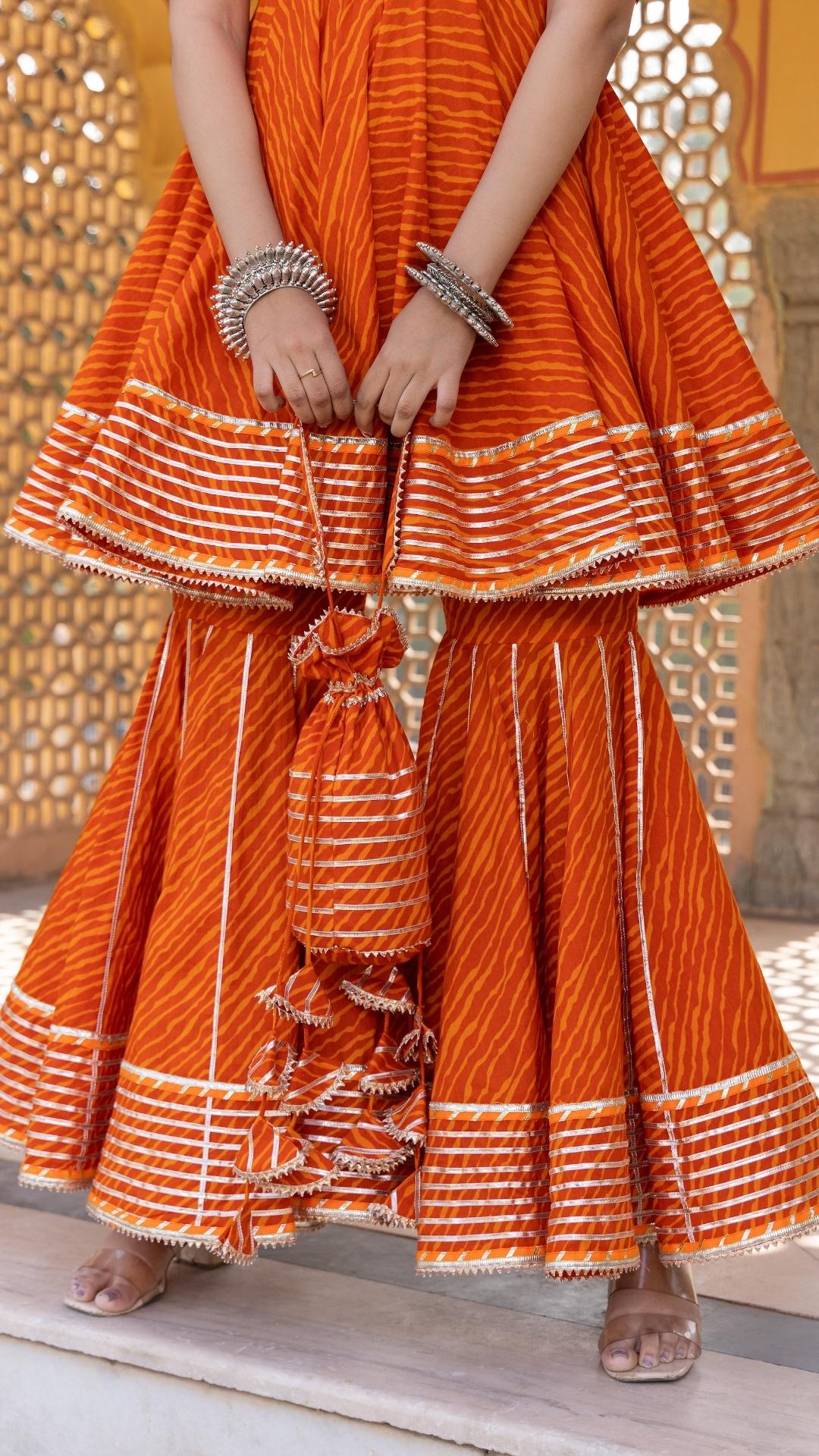Meera Leheriya Orange Cotton Sharara Set