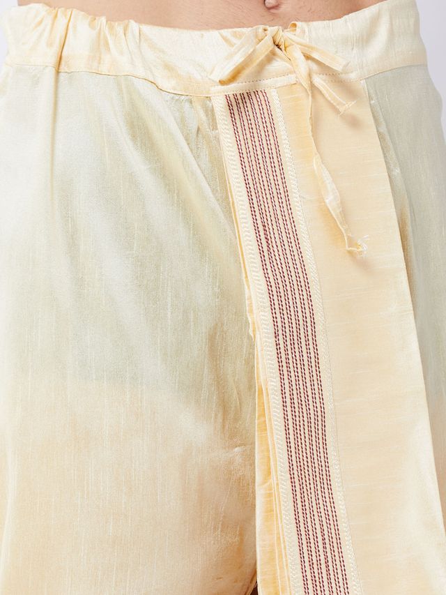 Men's Maroon Silk Blend Angrakha Kurta and Dhoti Set