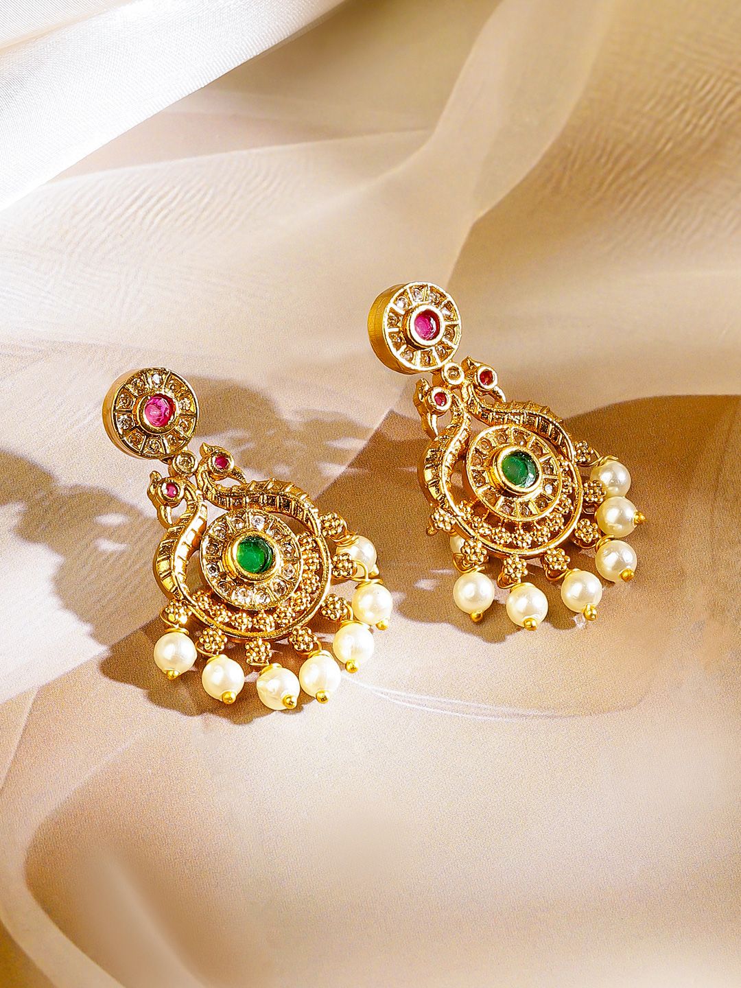 Dhiyona RJ Women's 22KT Gold-Plated Cubic Zirconia Studded & Pearls Beaded Lakshmi God Jewellery Set