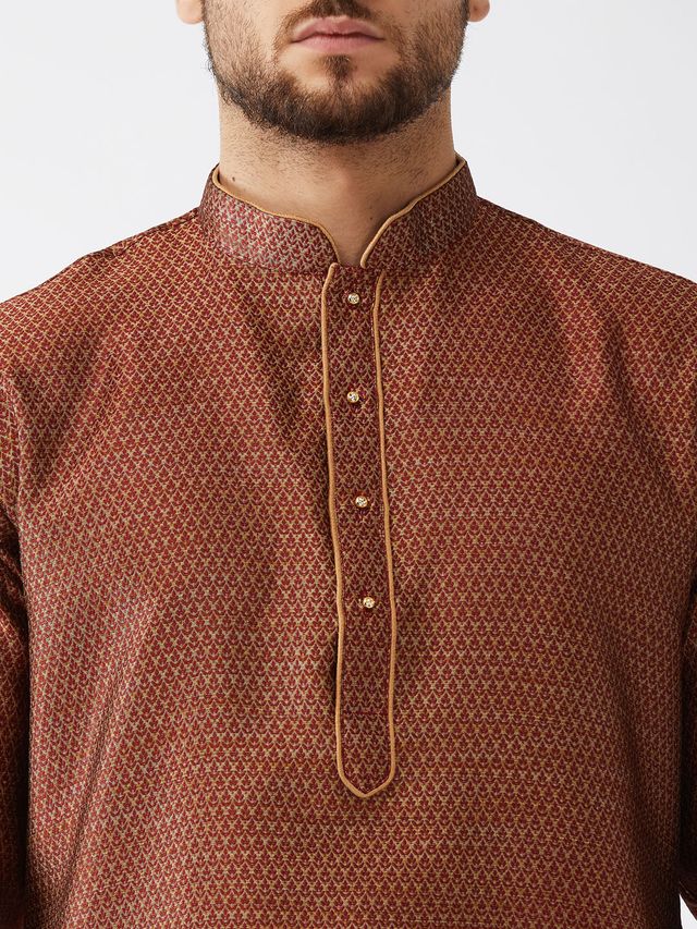 Men's Maroon Silk Blend Straight Kurta and Dhoti Set