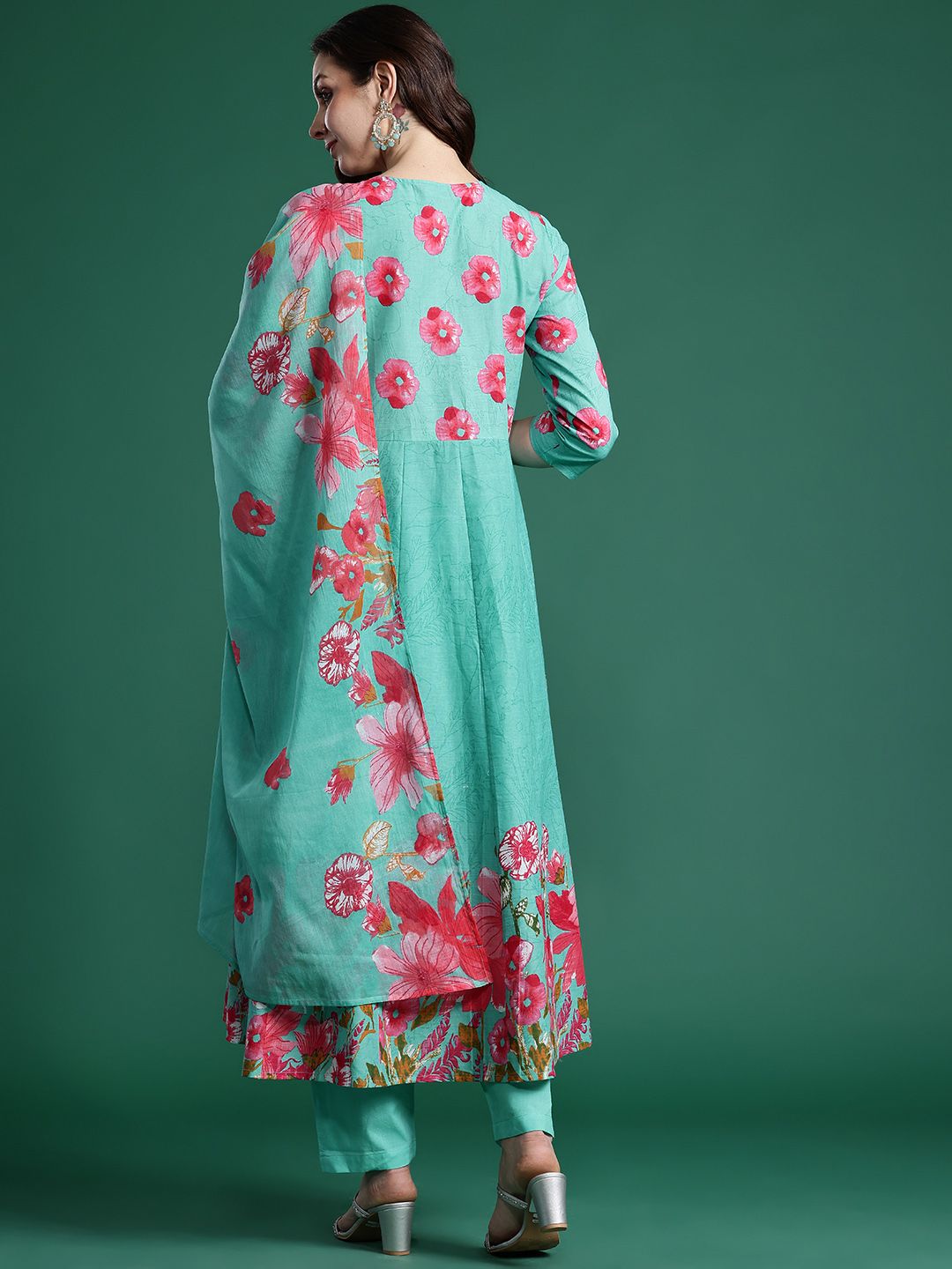 Floral Printed Pure Cotton Kurta with Trousers & Dupatta