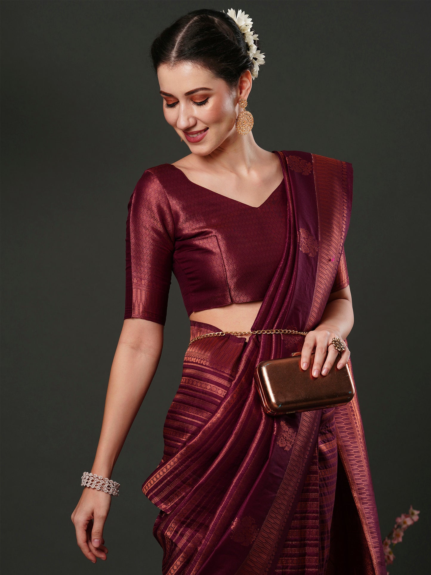 Women's Silk Blend Purple Woven Design Designer Saree With Blouse Piece