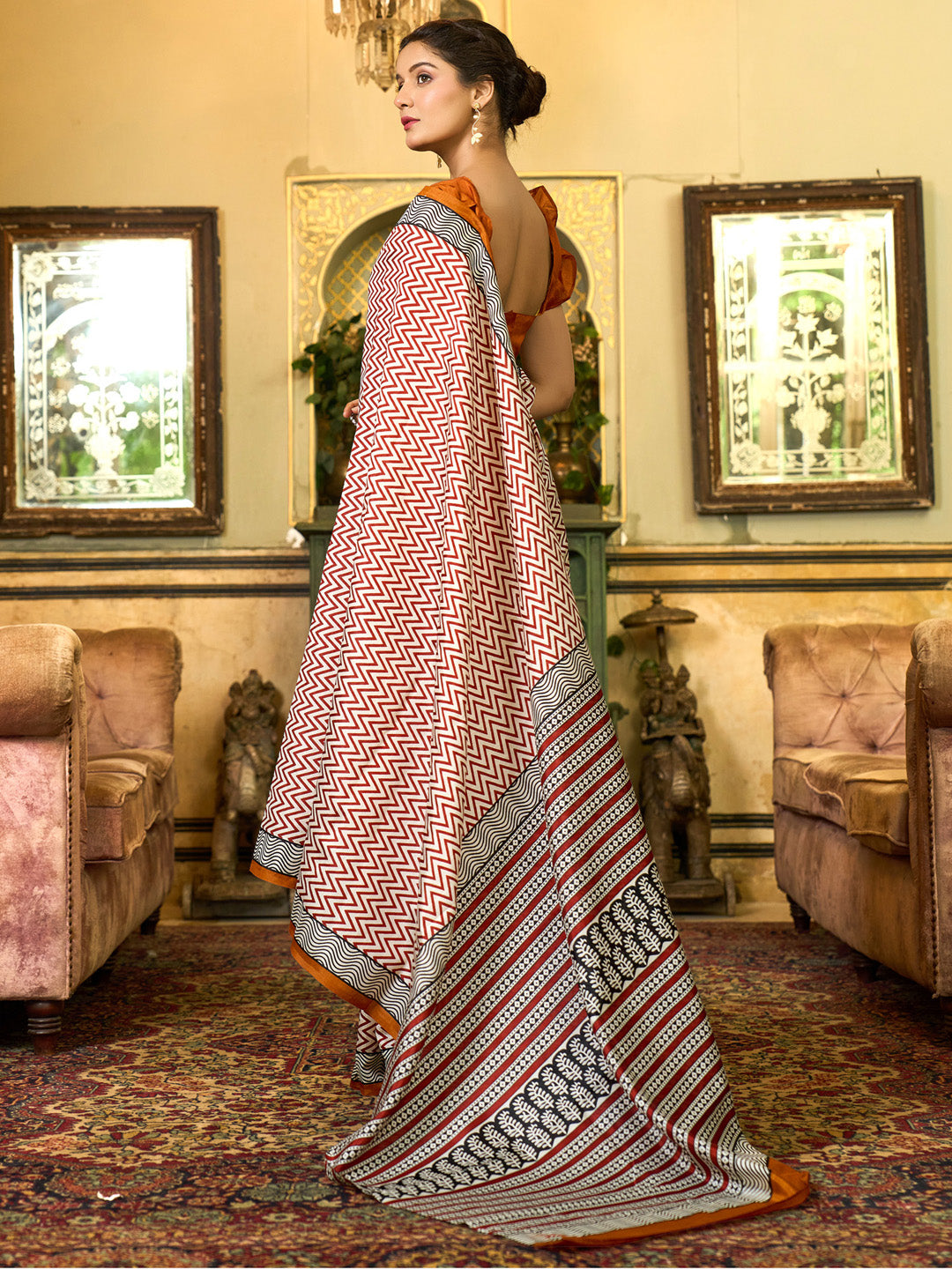 Women's Bhagalpuri Silk Camel Brown Printed Designer Saree With Blouse Piece