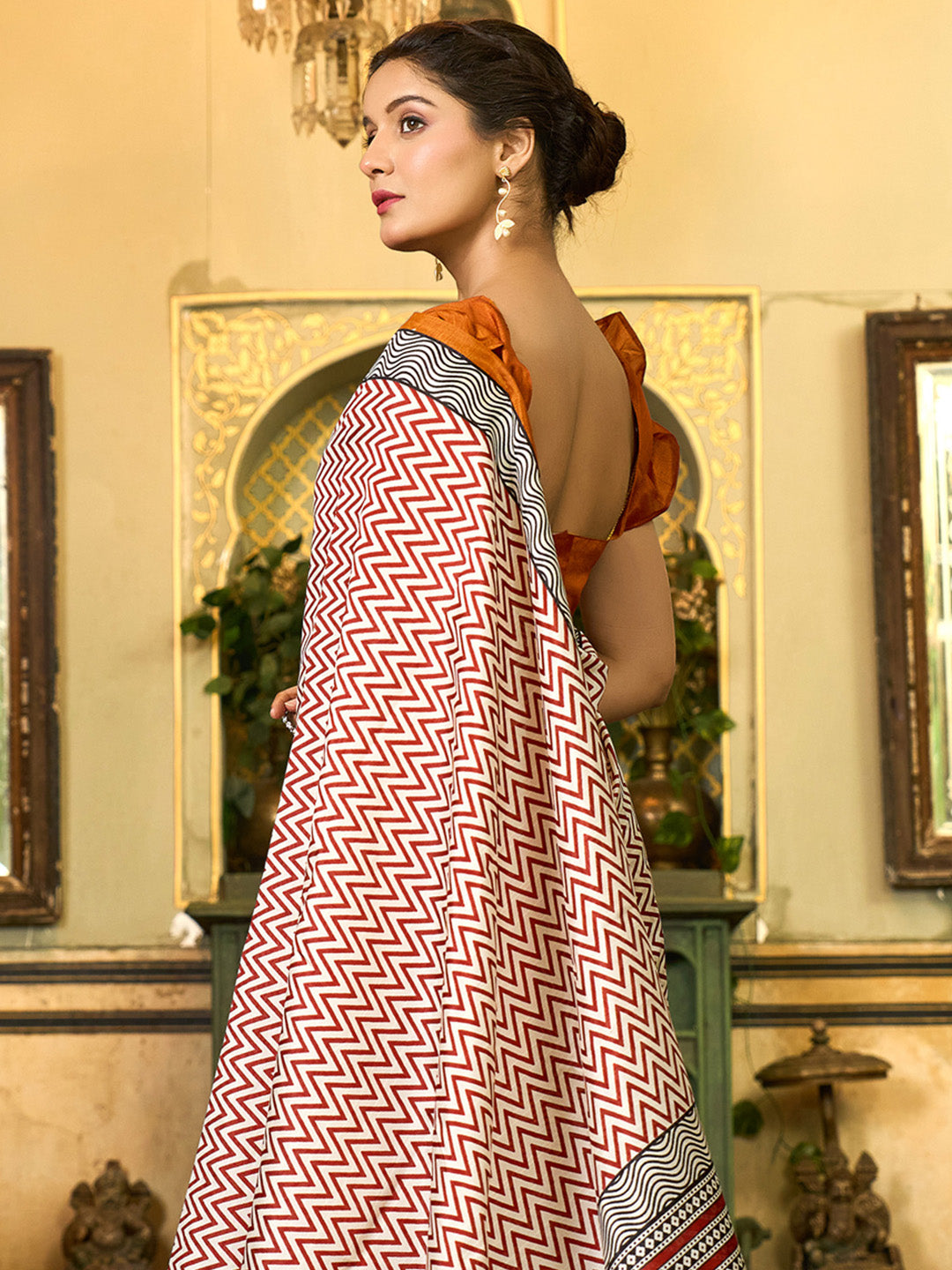 Women's Bhagalpuri Silk Camel Brown Printed Designer Saree With Blouse Piece