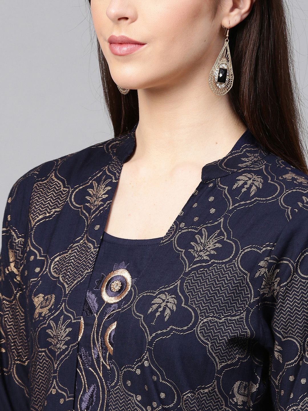 Dhiyona IS Women's Women Navy Blue Printed Kurta with Palazzos