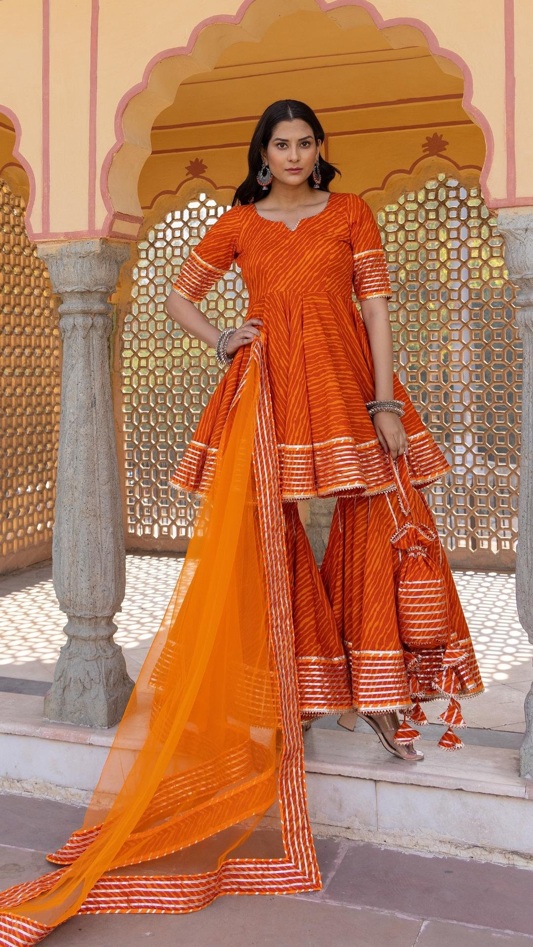 Meera Leheriya Orange Cotton Sharara Set