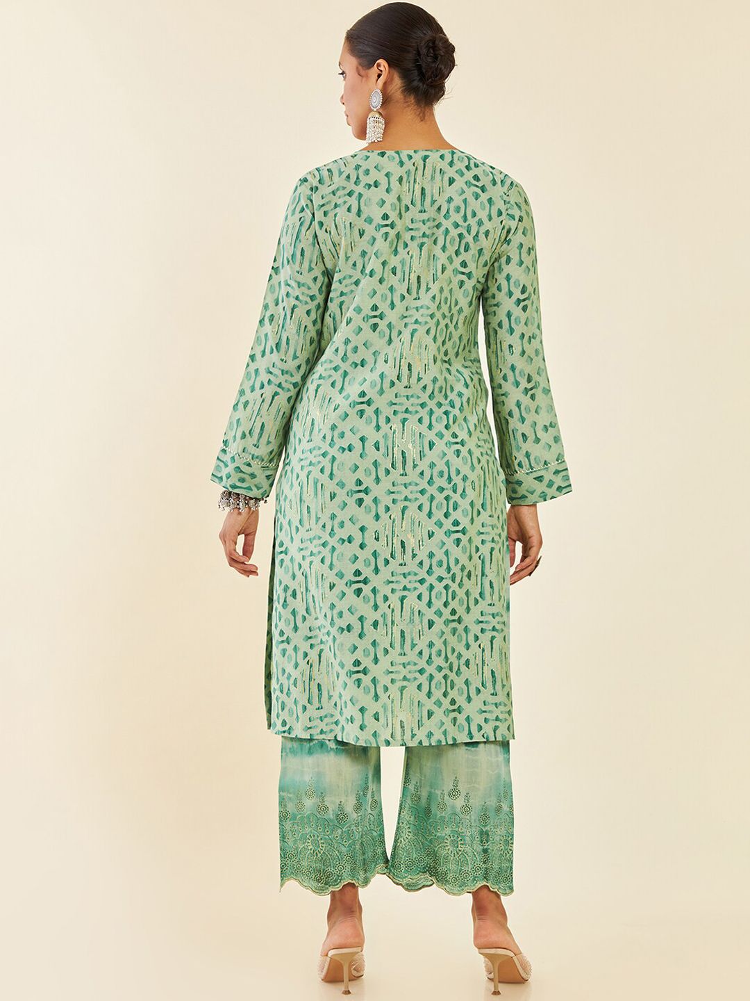Dhiyona SO Women's Printed Sequinned Straight Kurta With Palazzos