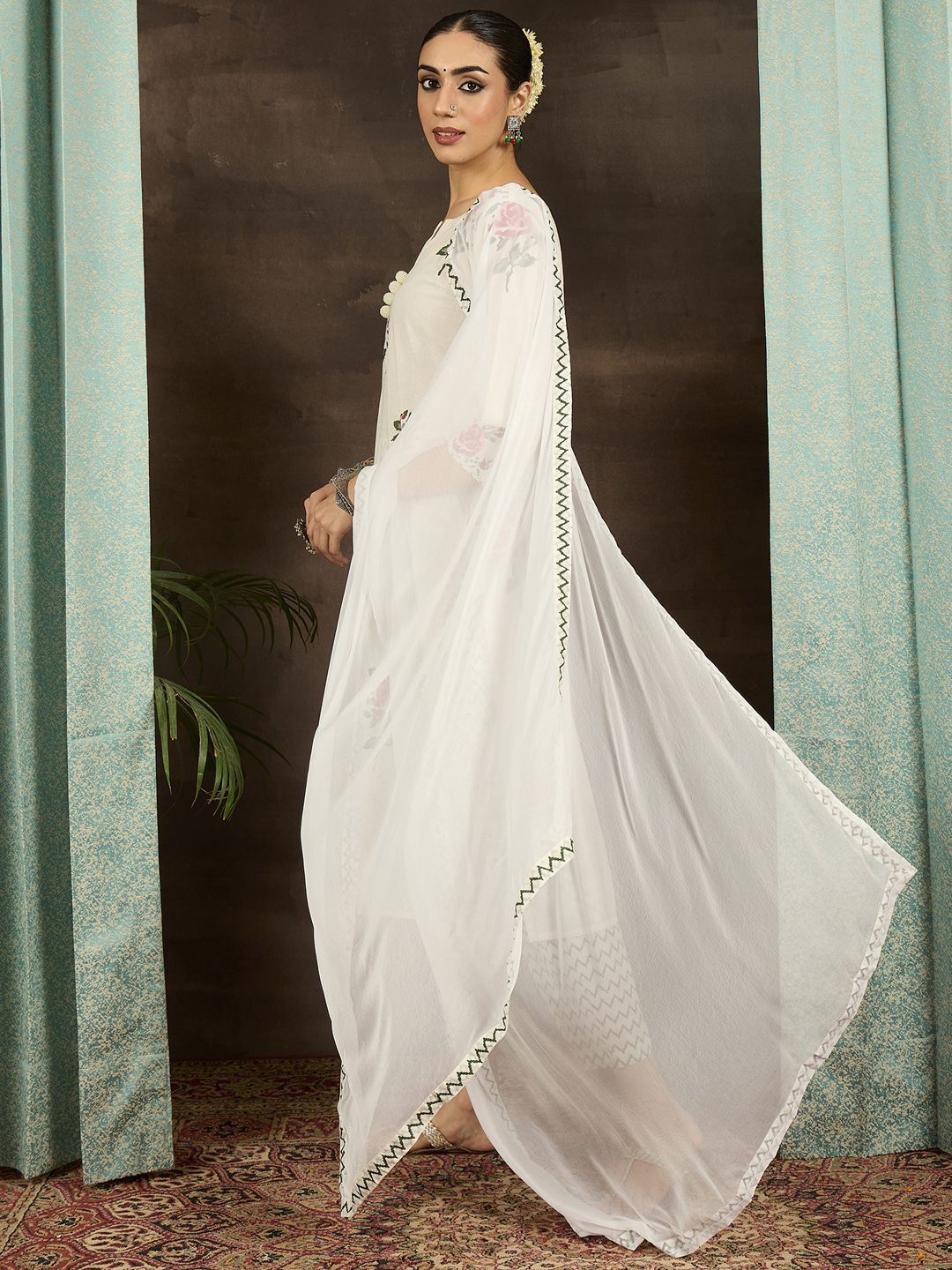 Dhiyona IE Women Floral Printed Cotton Kurta with Trousers & With Dupatta