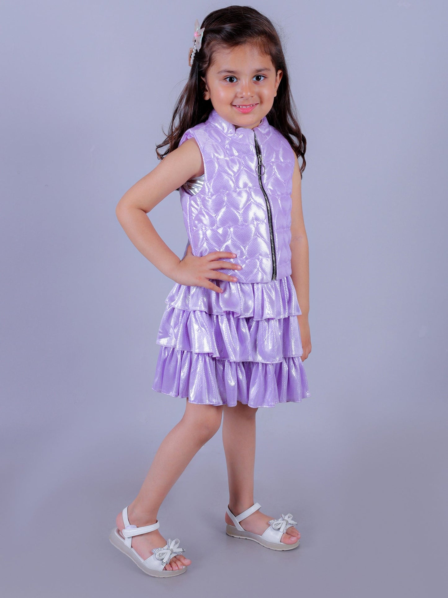 Glam Up Party Lavender Shimmer Jacket For Girls