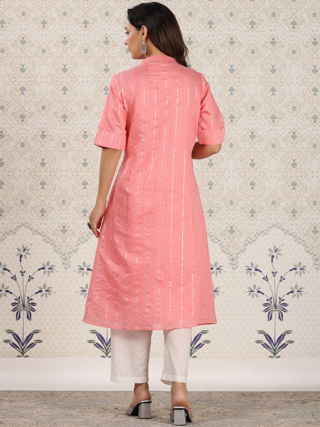 Dhiyona OD Striped Gotta Patti Sequinned A-Line Kurta