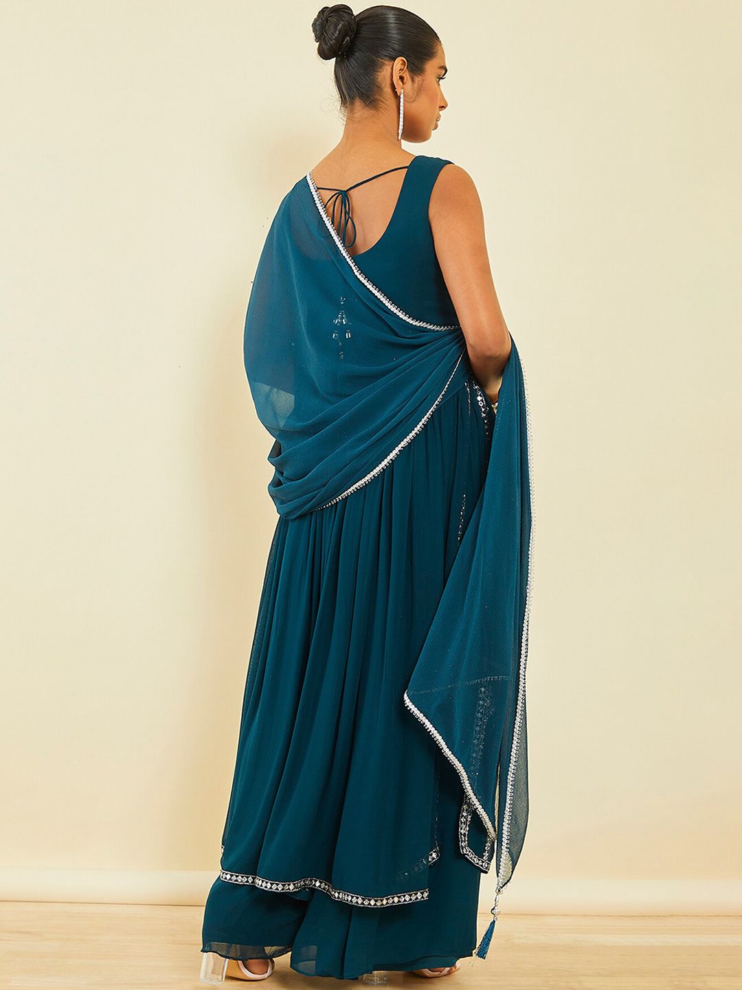 Dhiyona SO Women's Ethnic Motifs Embroidered Empire Georgette Kurta with Palazzos & Dupatta