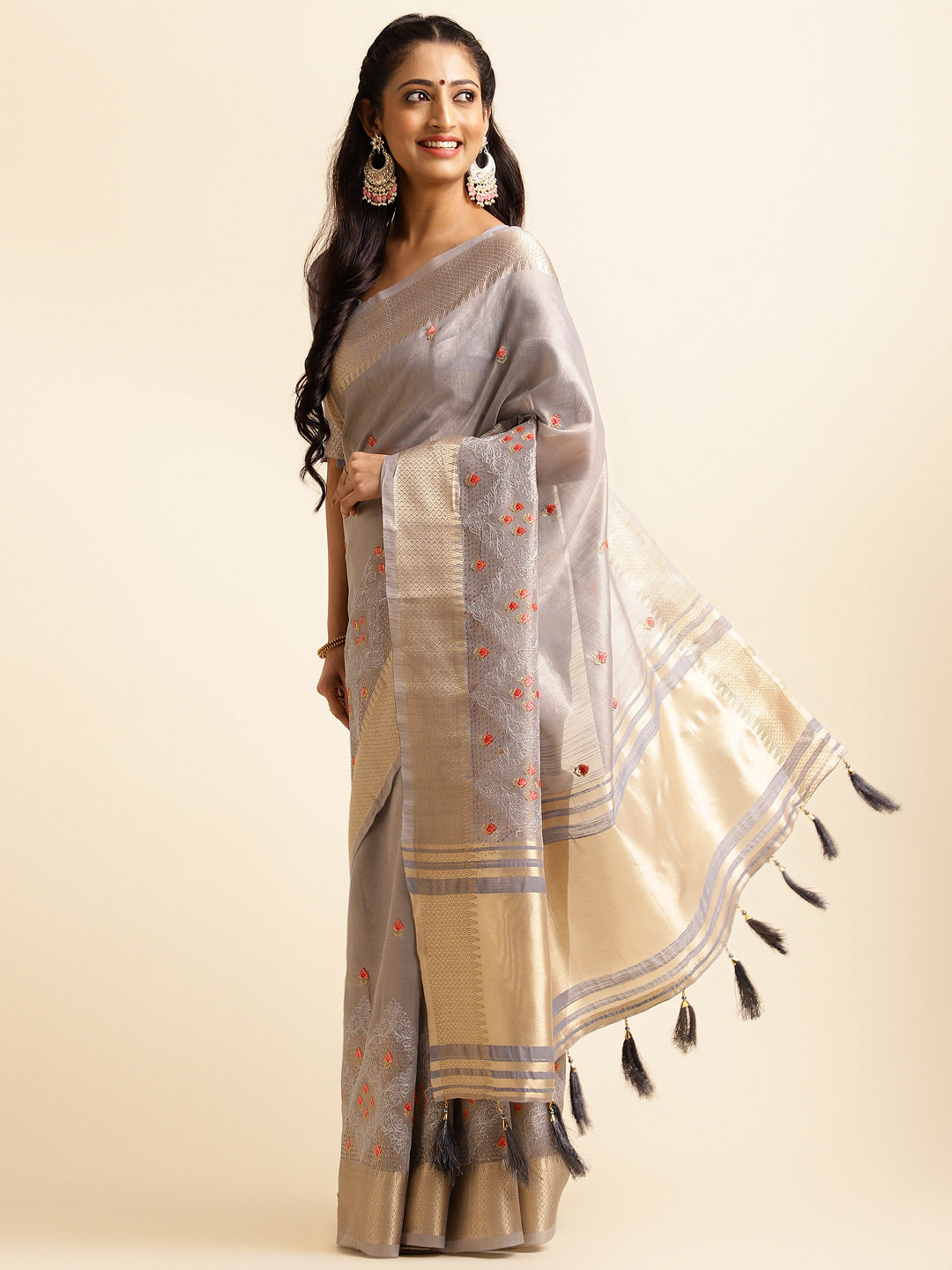 Dhiyona GR Women's Savi Grey Cotton Khadi Silk Saree
