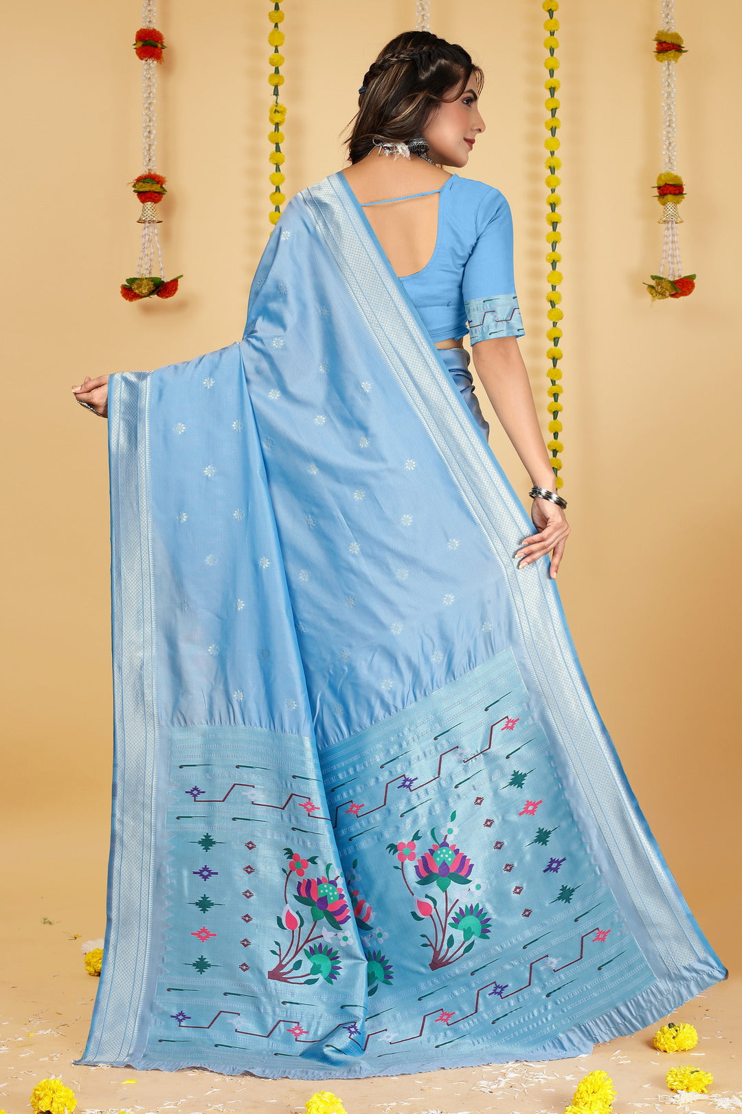 Dhiyona GR Women's Mastani Sky Blue Zari Paithani Silk Saree