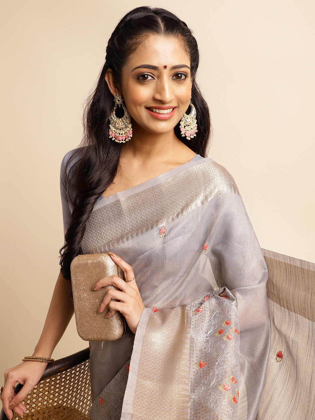 Dhiyona GR Women's Savi Grey Cotton Khadi Silk Saree