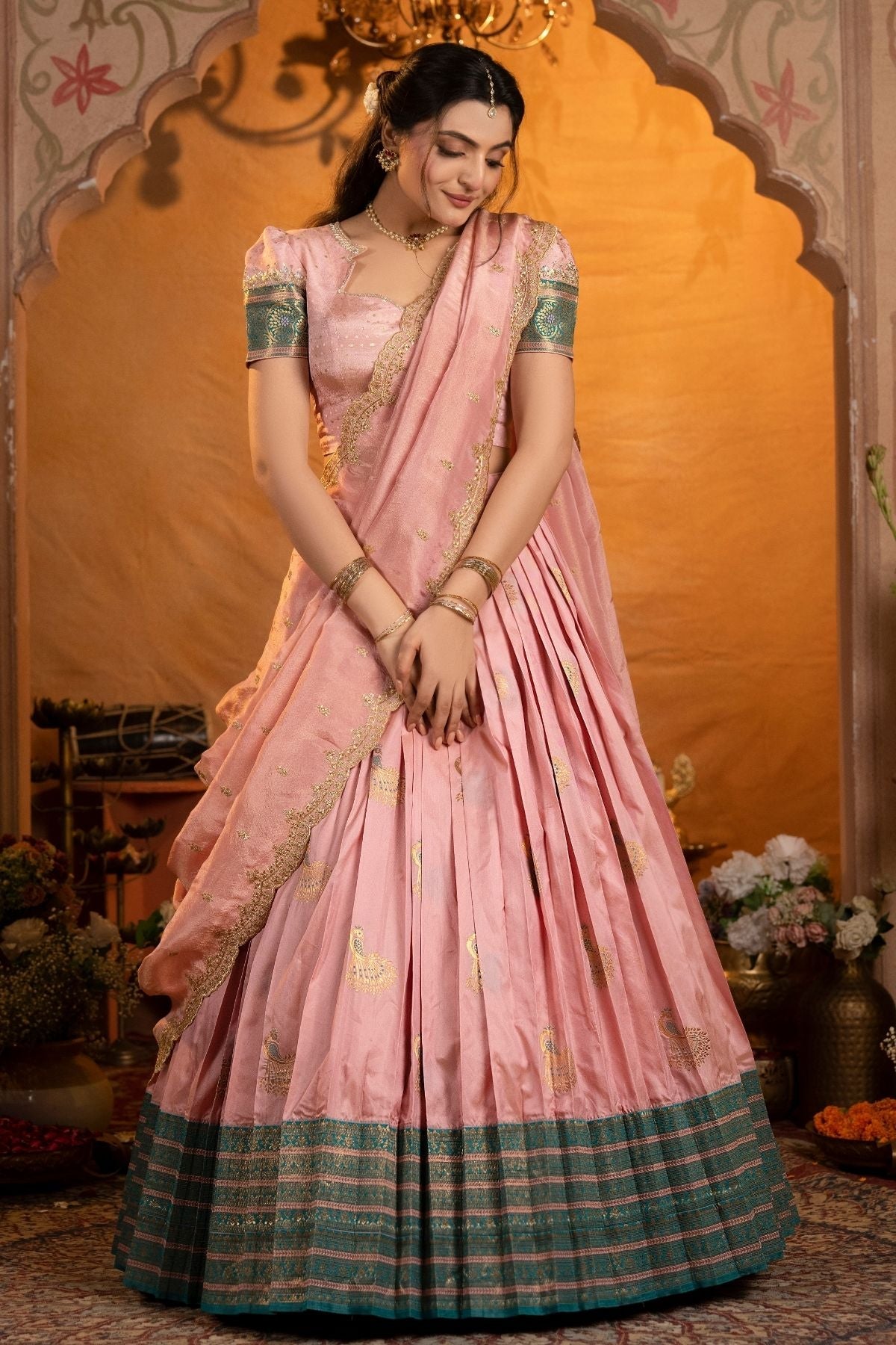 Dhiyona BN Sundarika Soft Silk Lehenga Set In Rose Pink