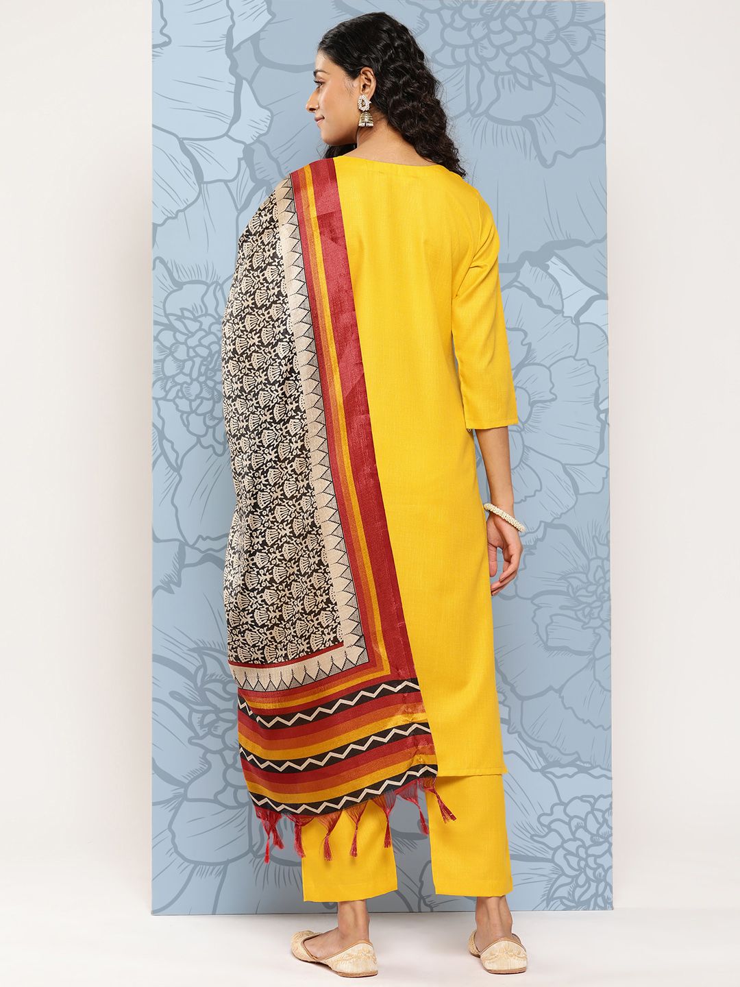 Dhiyona VA Women's Floral Embroidered Regular Gotta Patti Kurta with Trousers & With Dupatta