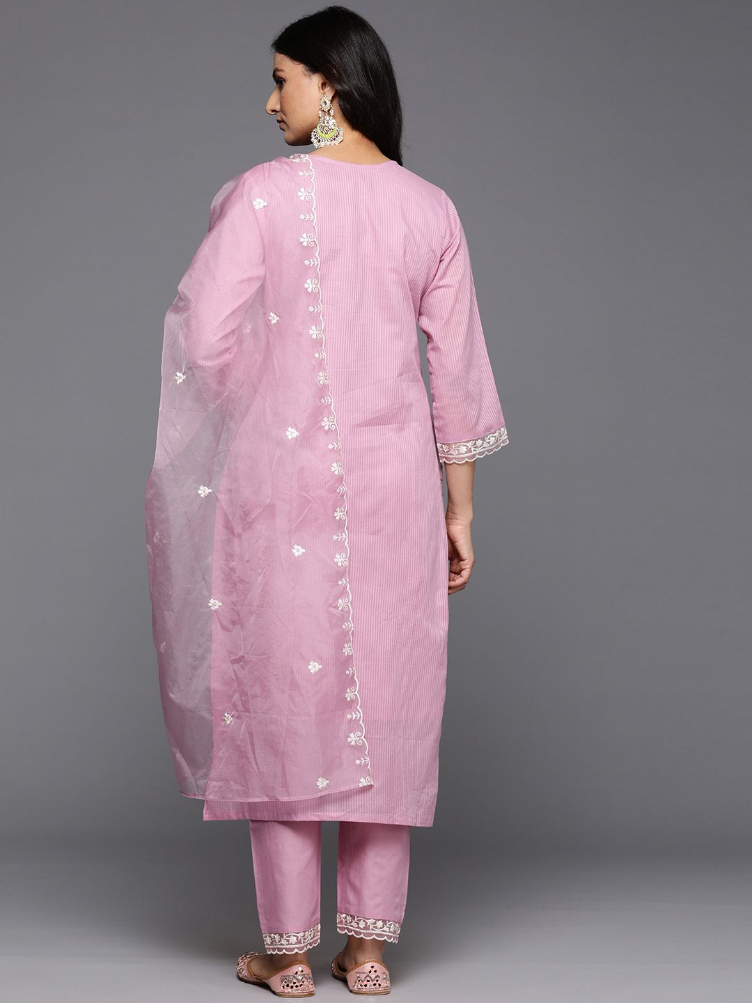 Dhiyona VA Women's Floral Embroidered Thread Work Cotton Kurta with Trousers & With Dupatta