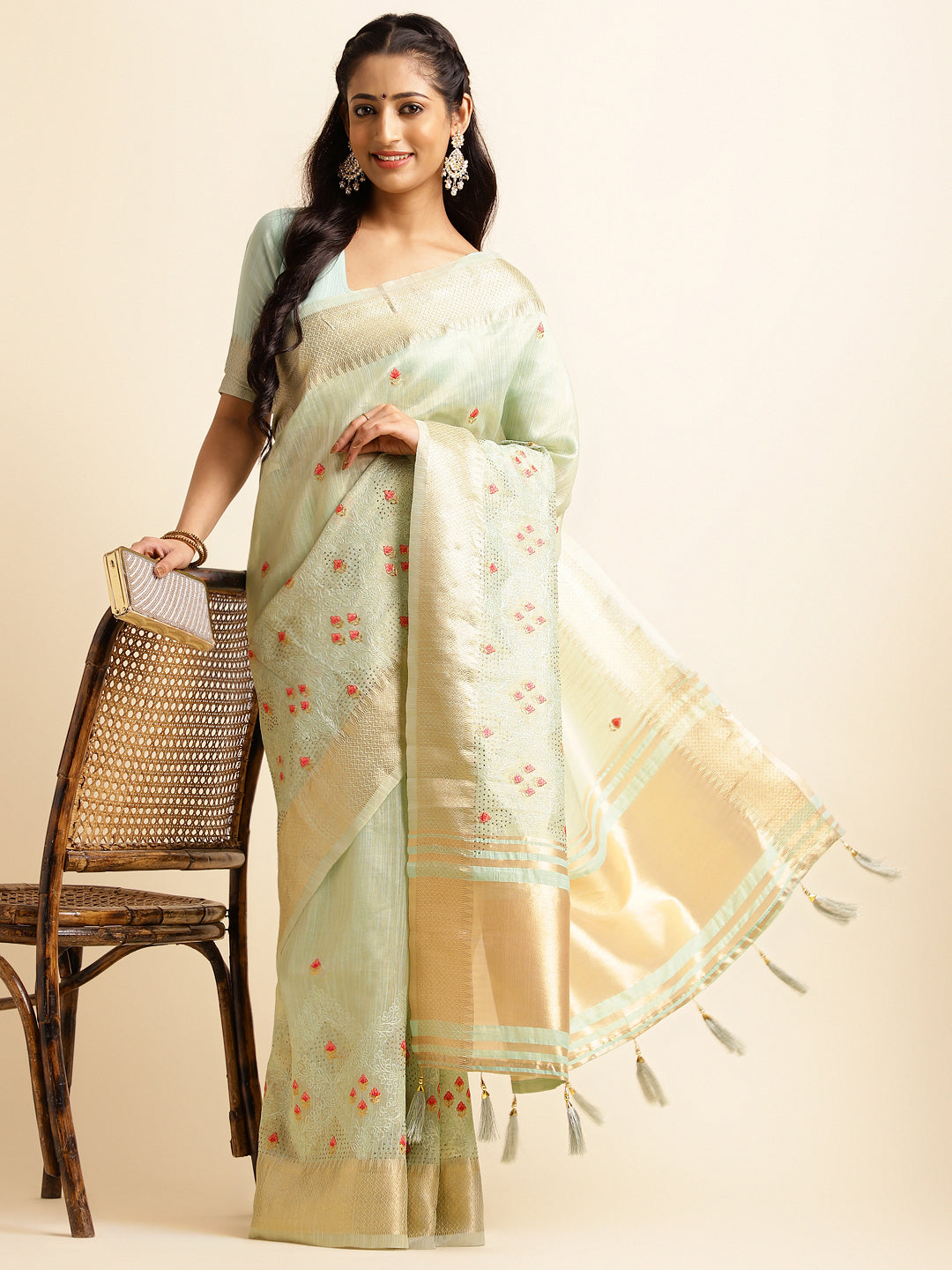 Dhiyona GR Women's Savi Sea Green Cotton Khadi Silk Saree