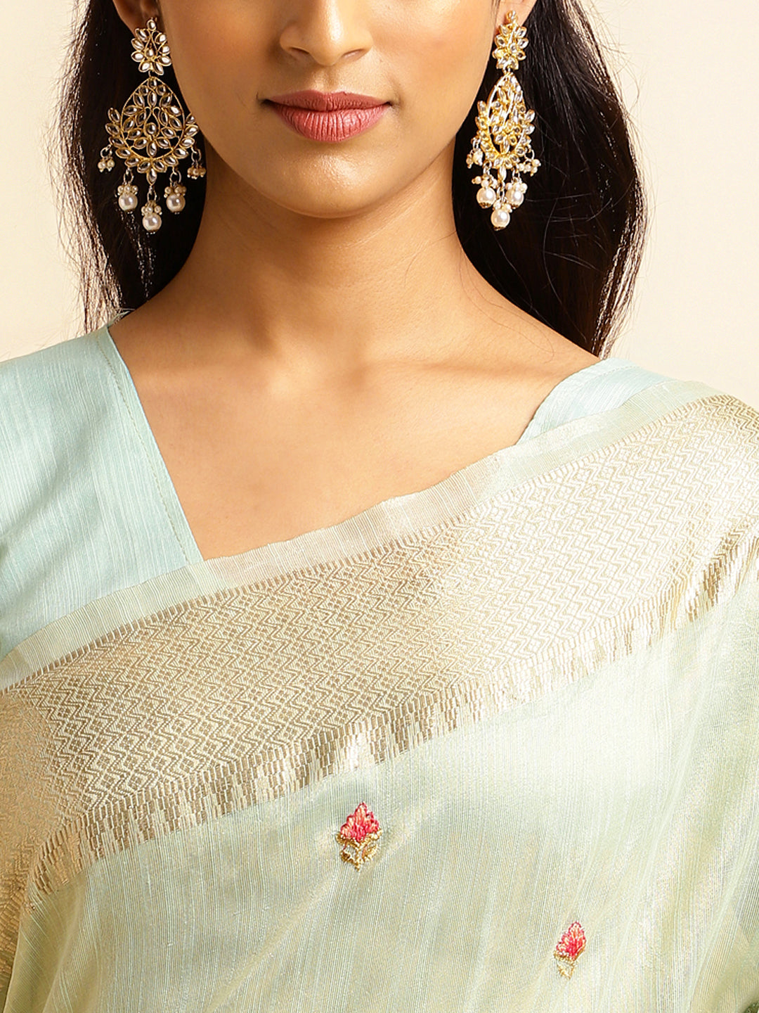 Dhiyona GR Women's Savi Sea Green Cotton Khadi Silk Saree