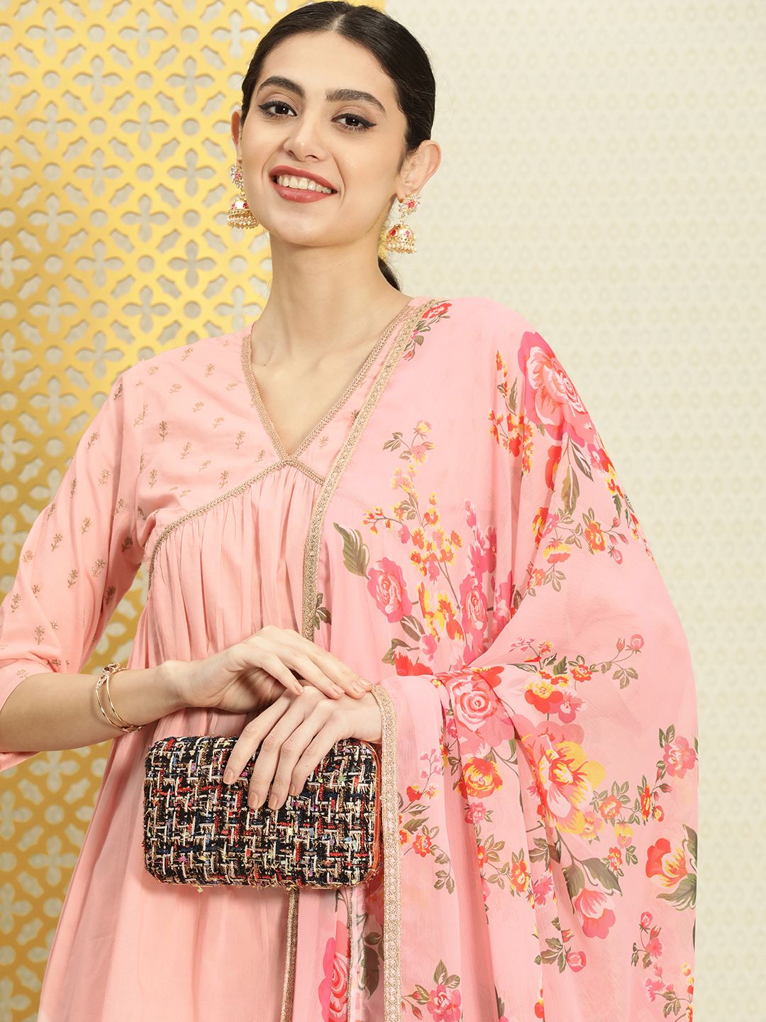 Dhiyona PD Women Women Pure Cotton Floral Empire Jashn Kurta with Sharara & Dupatta
