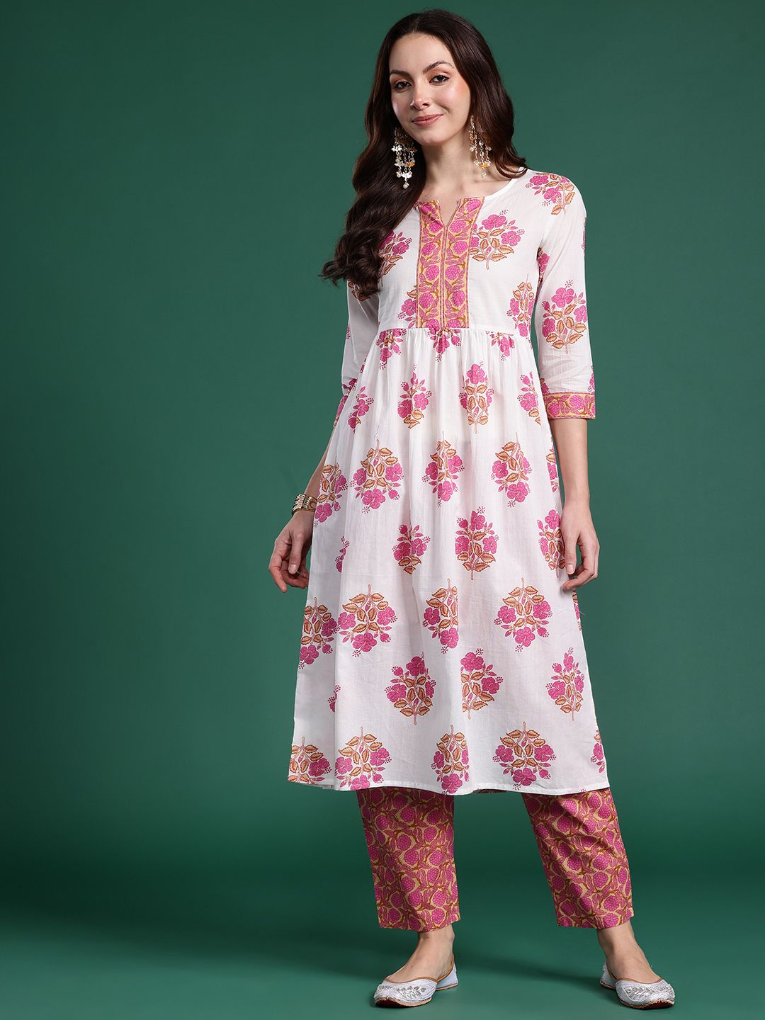 Dhiyona IE Floral Printed Pure Cotton Kurta with Trousers