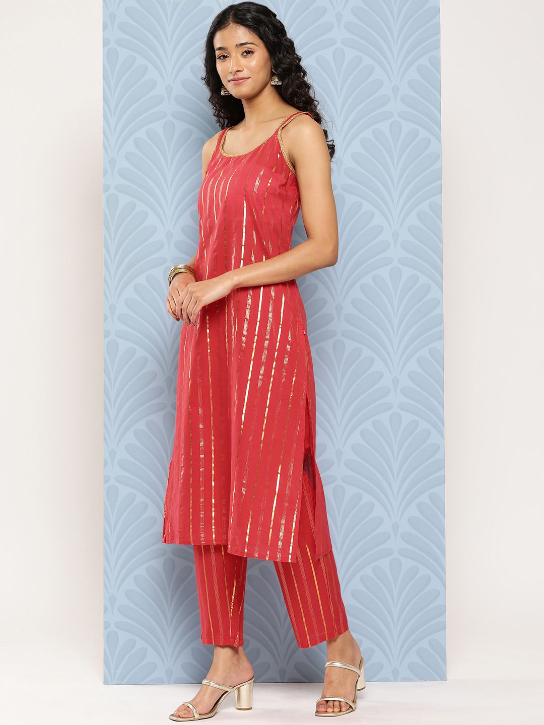 Dhiyona VA Women'sStriped Regular Pure Cotton Kurta with Trousers & With Dupatta