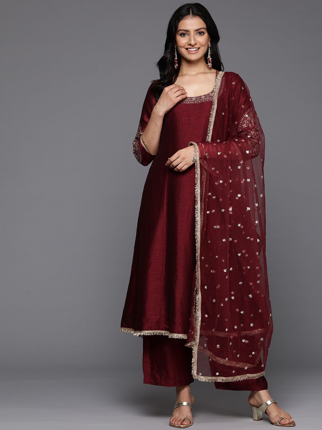 Dhiyona VA Women's Ethnic Motifs Embroidered Anarkali Kurta with Palazzos & With Dupatta