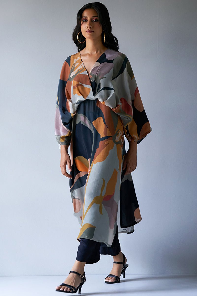 Women's Black, Grey and Brown Mix Colour Crepe Silk Printed Co-ord Set