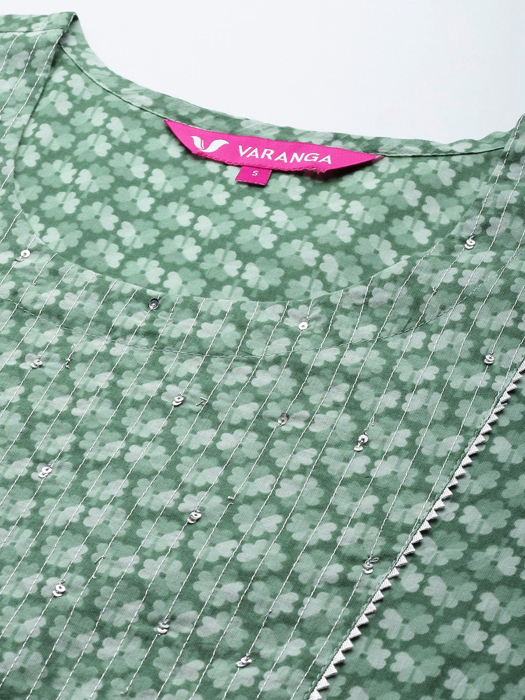 Dhiyona VA Women's Green Floral Printed Pure Cotton Kurta with Trousers & With Dupatta