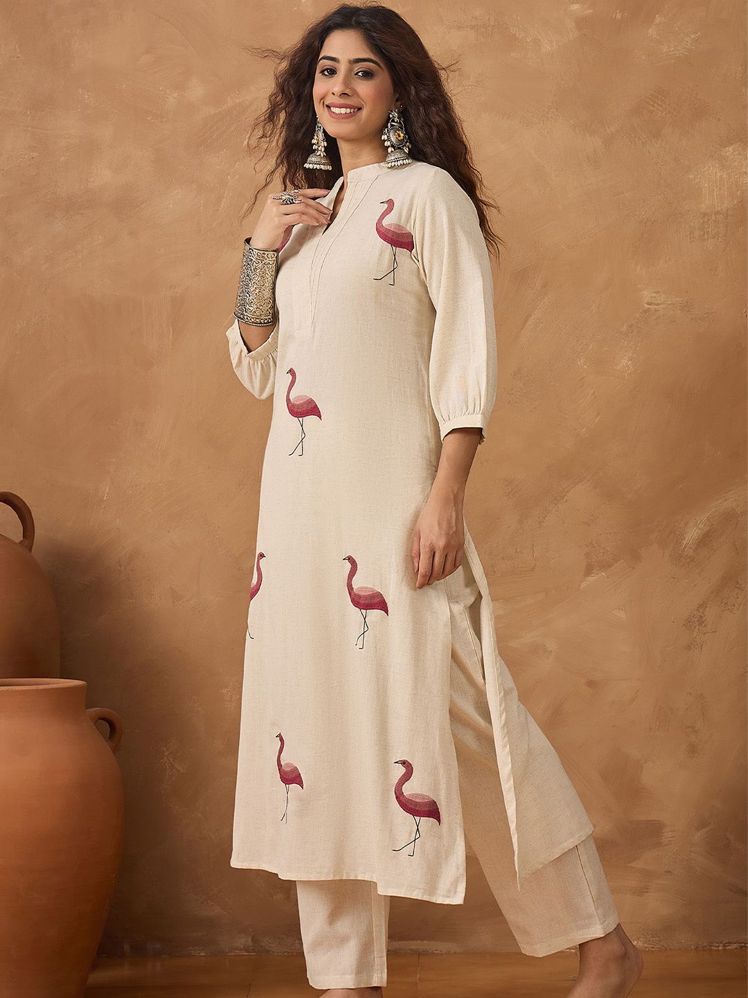 Dhiyona VA Women's Woven Design Printed Kurta with Trousers