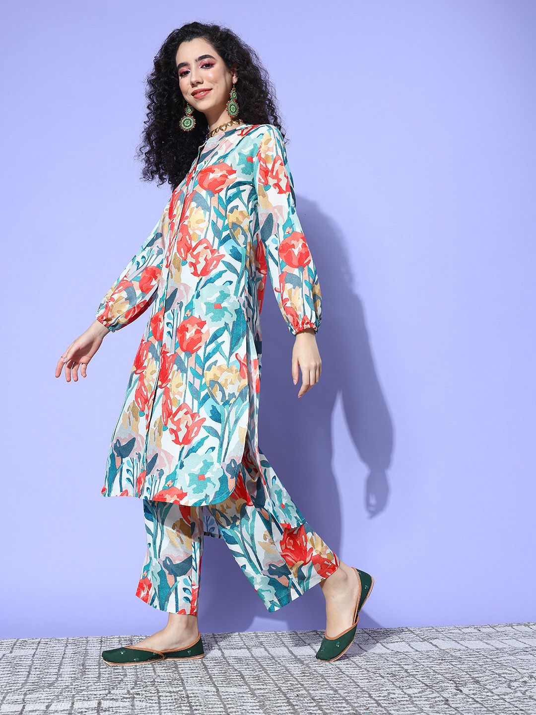 Dhiyona VA Women's Floral Printed Regular Kurta with Palazzos