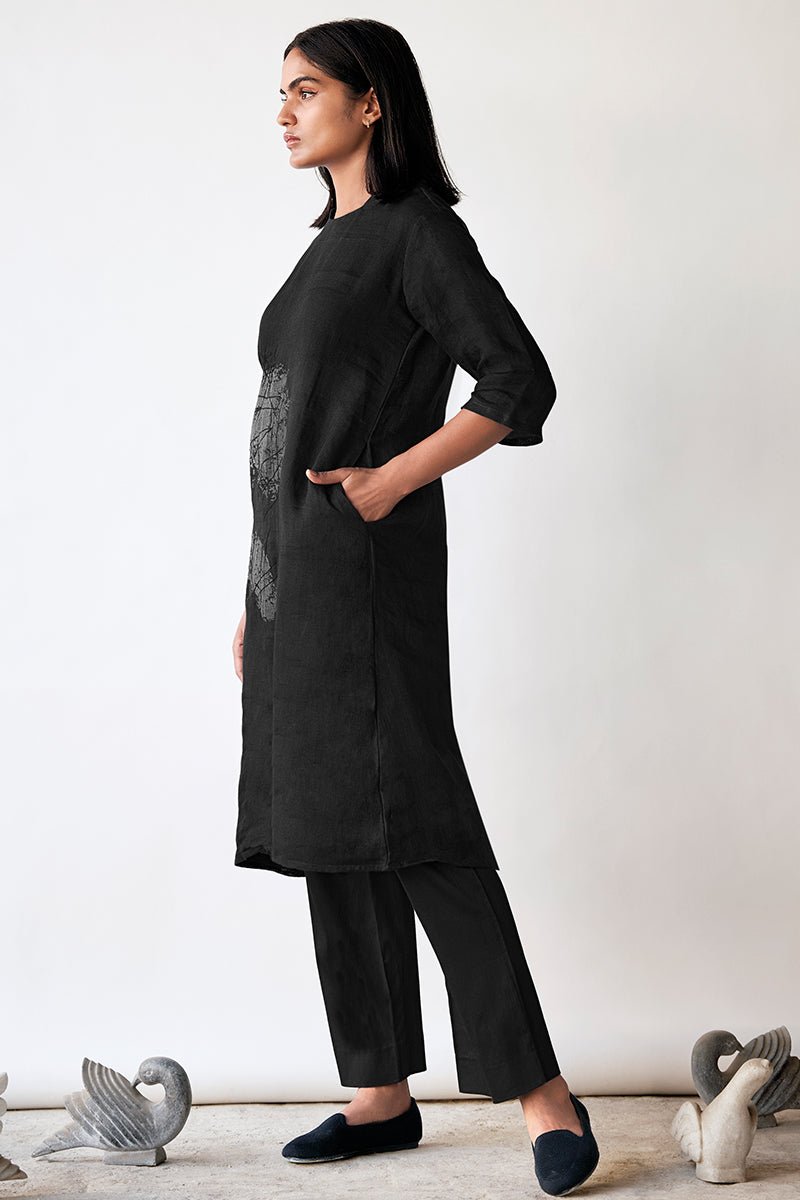 Women's Black Hand Printed Linen Co-ord Set