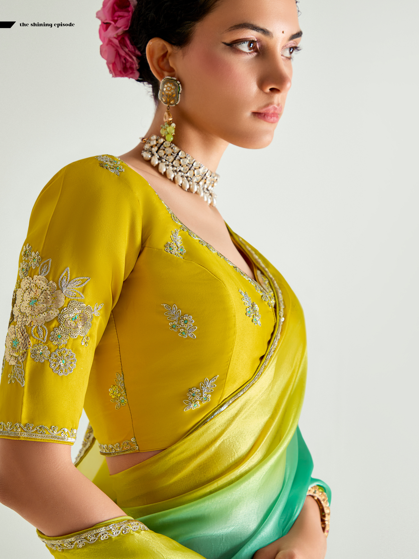 Dhiyona KM Women Yellow Shade Organza Saree