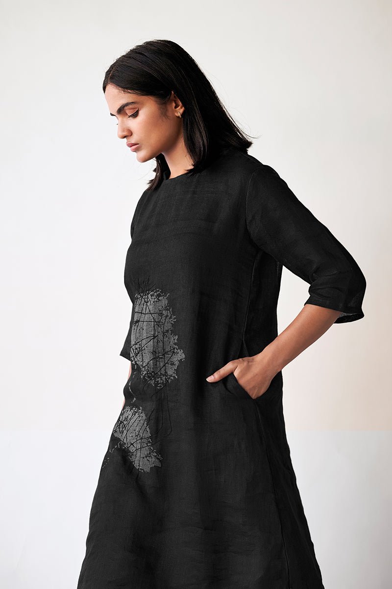 Women's Black Hand Printed Linen Co-ord Set